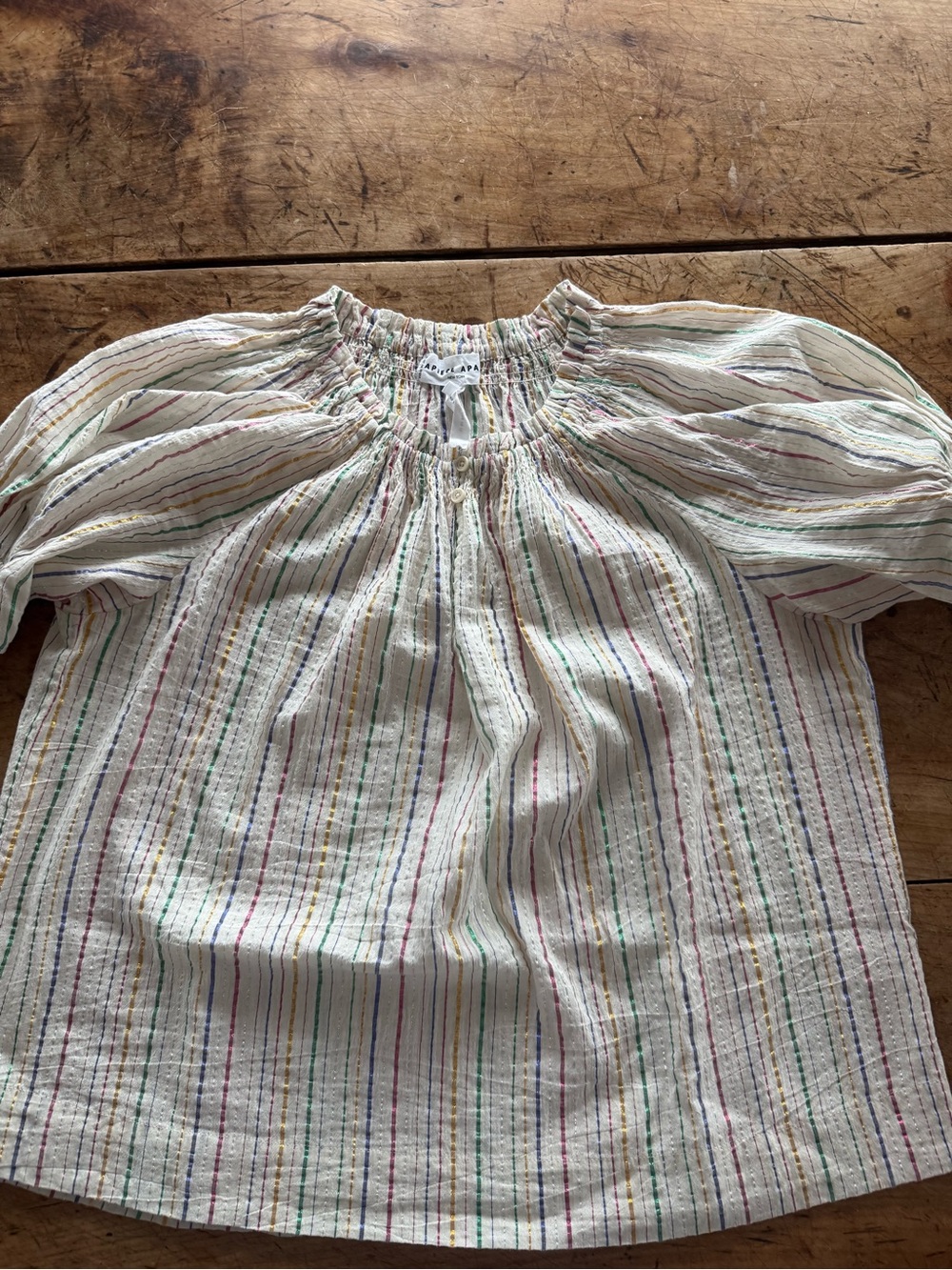 Apiece Apart Womanโs Cream Multicolor Stripe Peasant Top